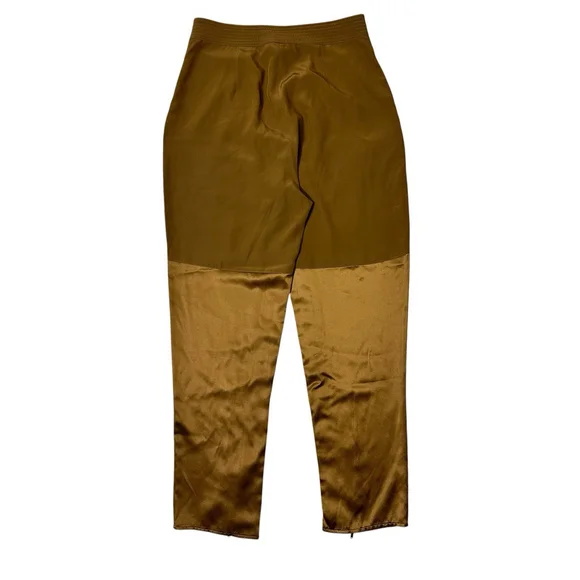 Fleur Du Mal Brown Yellow Zipper Split Hem Pants Cargo 8 EUC LKNEW Silk $545 - Picture 3 of 7